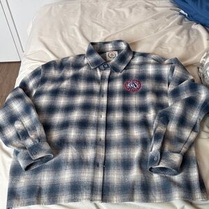 Navy and White Plaid Casual Button-Down Shirt